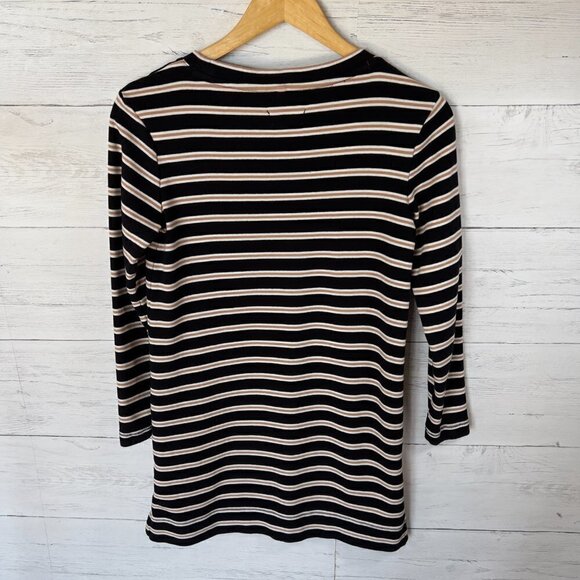Lou & Grey Dress Womens Size XS Black, Brown and White Cotton Striped Shift Cozy - Picture 10 of 13